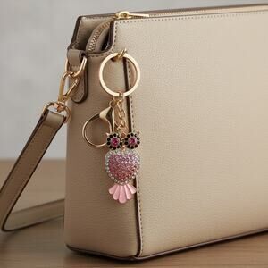 3/$25 - Pink Owl Rhinestone Keychain Purse Charm NWT